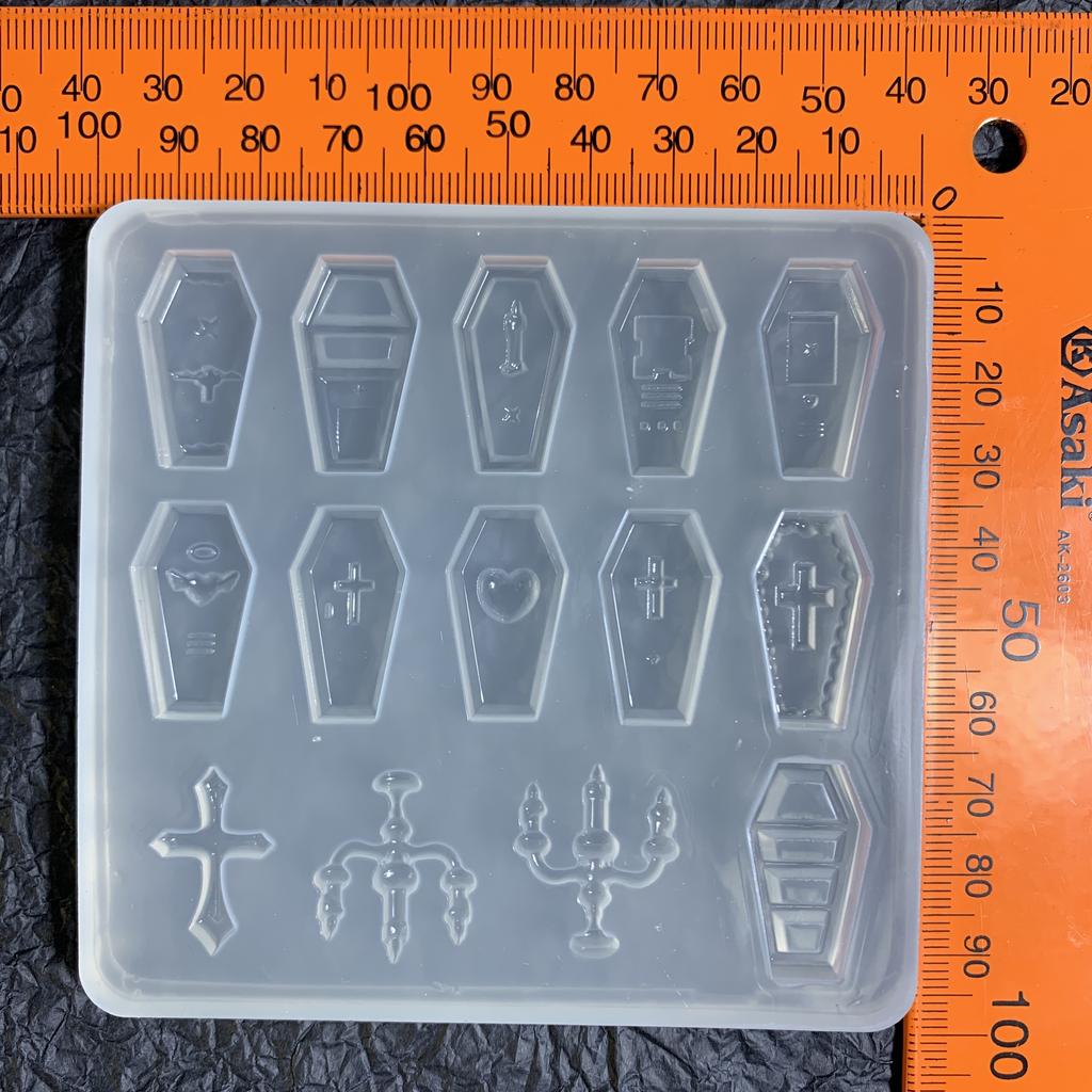 Coffin Shape Silicone Mold Card Accessory Resin Mold Quicksand Filler Keychain Earring Pendant Epoxy Mold DIY Craft Tool