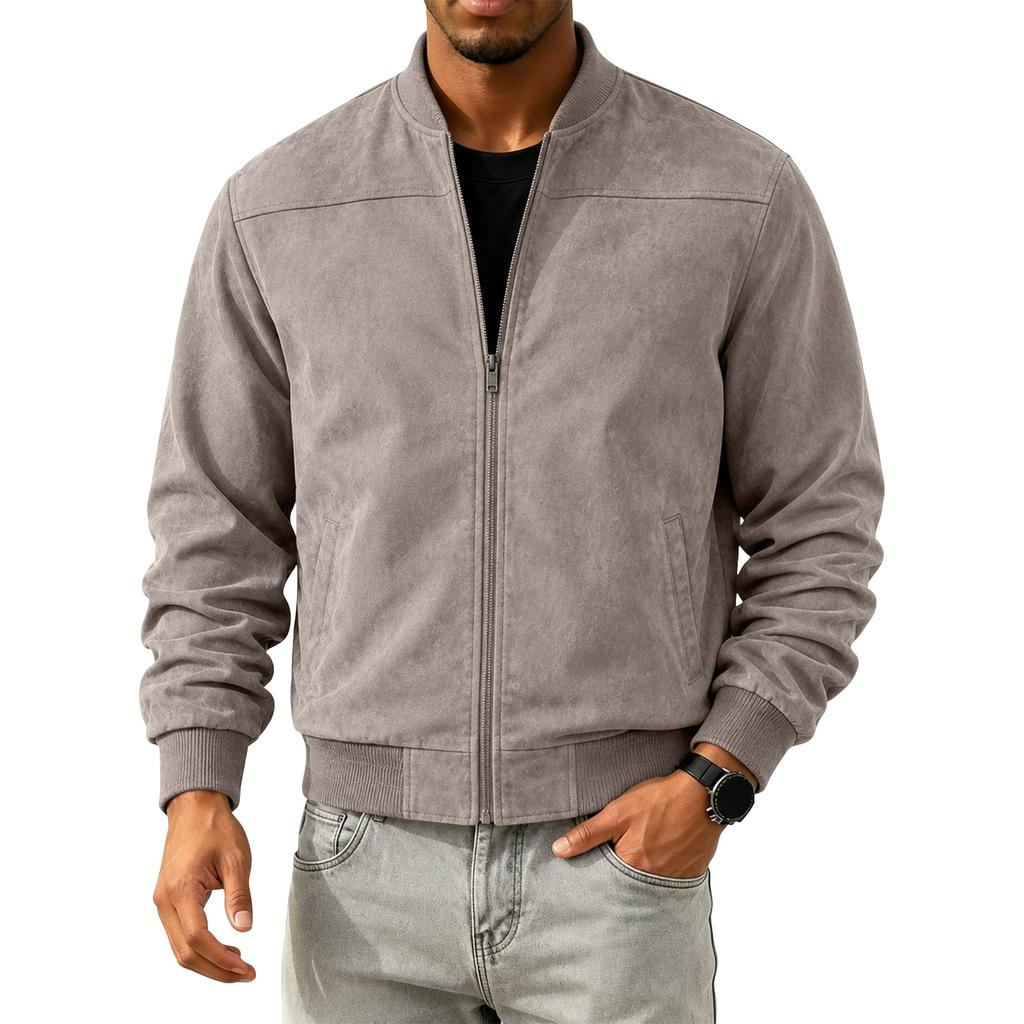 Men's Jacket with Stand Collar and Zipper for Winter