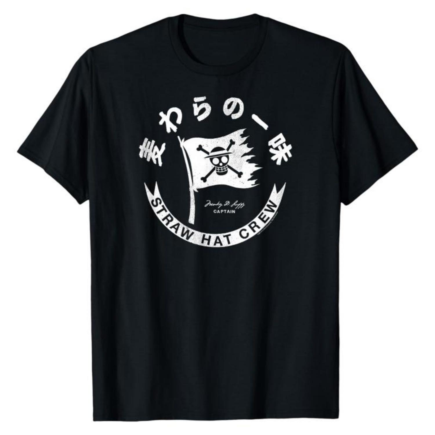 

Straw Hat Crew Flag One Piece TShirt Gothic Graphic Print Crew Neck Pure Cotton Casual Streetwear Fashion Tops For Men Women S чёрный