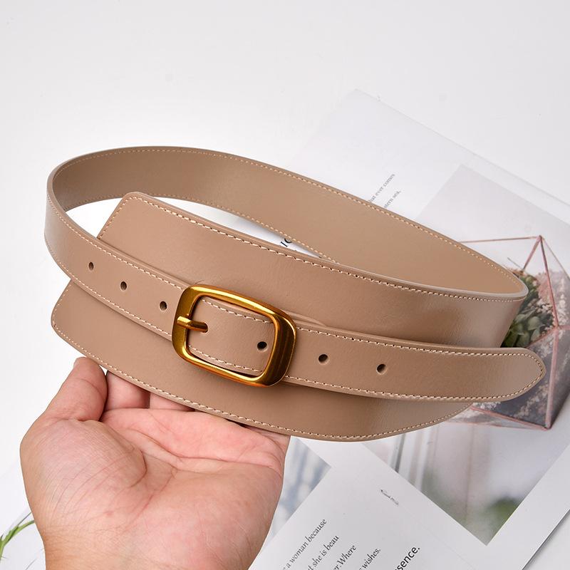 Winter Wide Belt Women's Cowhide Waist Enclosure Decoration with Coat Coat Waist Zipper Versatile Waist Seal