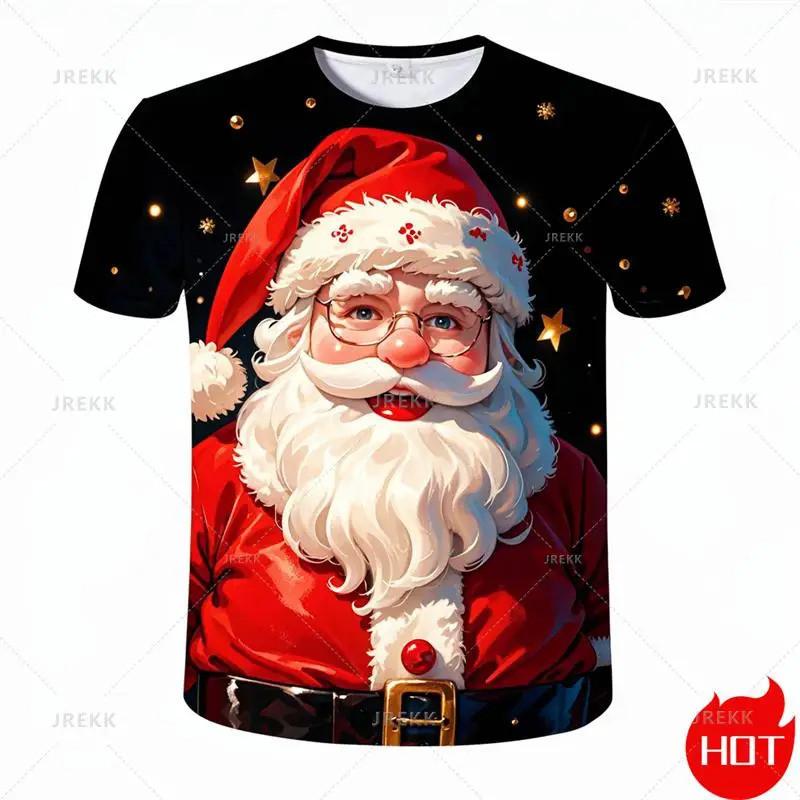3D Christmas snowflake print casual short sleeved summer round neck T-shirt for men