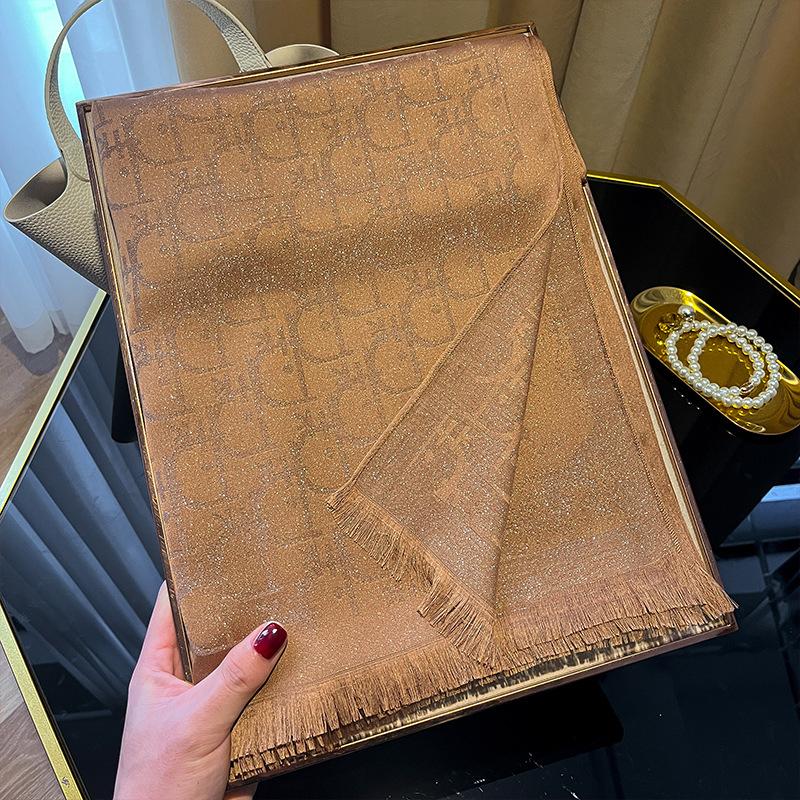 Simulation Silk Fashionable And Elegant High-End Long Silk Scarf Short Beard Shawl Long Scarf Tencel Cotton Gold Silk Scarf