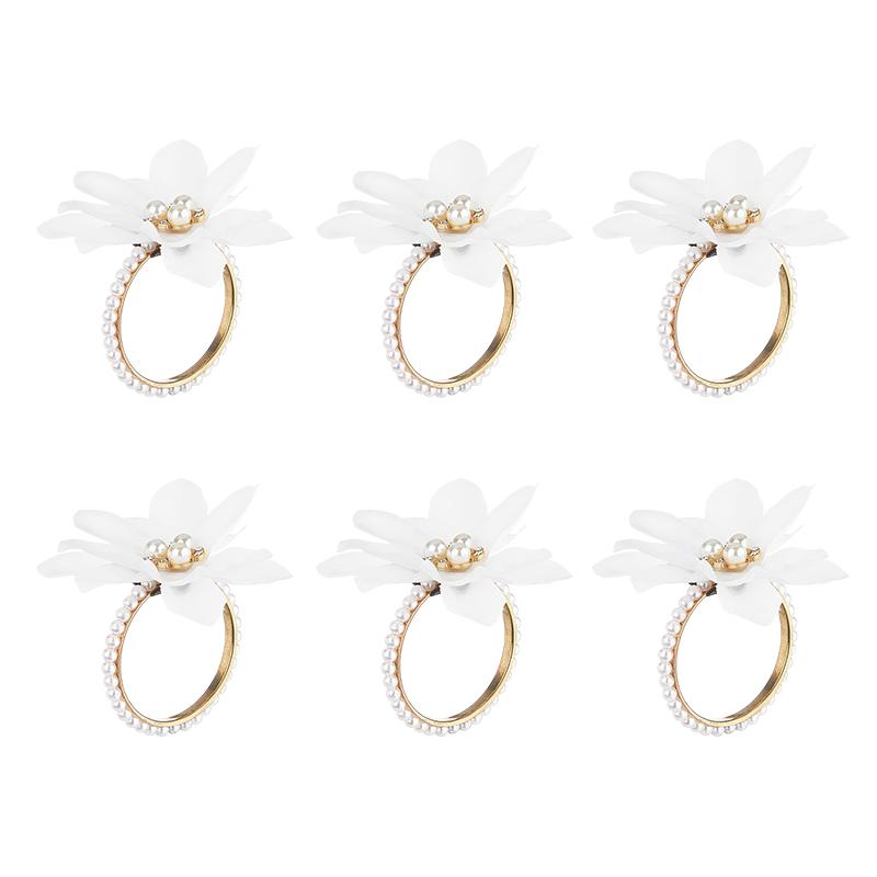 Napkin Rings Pack Of 6,Flower Napkin Holders,White Floral Beads Napkin Rings For Wedding Dinner Table Decoration, Banquet