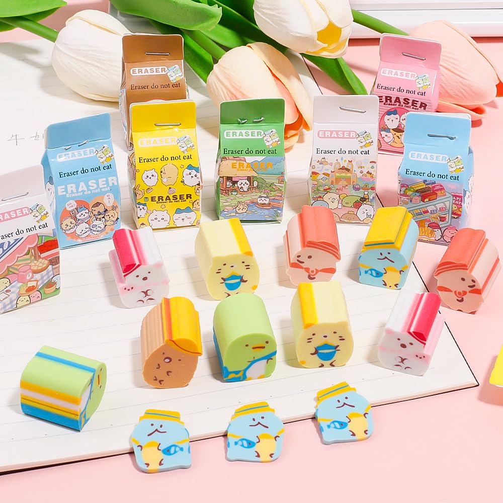 Cute animal eraser milk colorful learning set of set, carton-shaped packaging, stationery, children's supplies, 6.