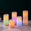 USB Rechargeable Pillar RGB Candle light Paraffin Wax Dancing wick w/18keys Multi-color Remote Home Party table Decoration