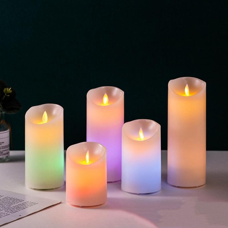 USB Rechargeable Pillar RGB Candle light Paraffin Wax Dancing wick w/18keys Multi-color Remote Home Party table Decoration