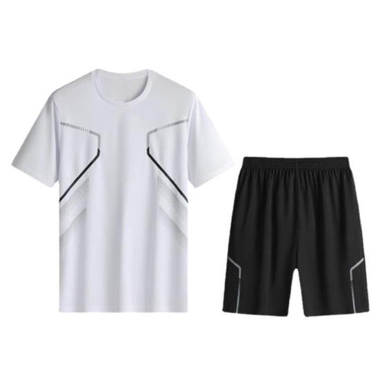 2dílná sada pánských teplákových souprav s kulatým výstřihem, krátkým rukávem, tričkem s elastickým pasem a kraťasy, rychleschnoucím sportovním oblečením
