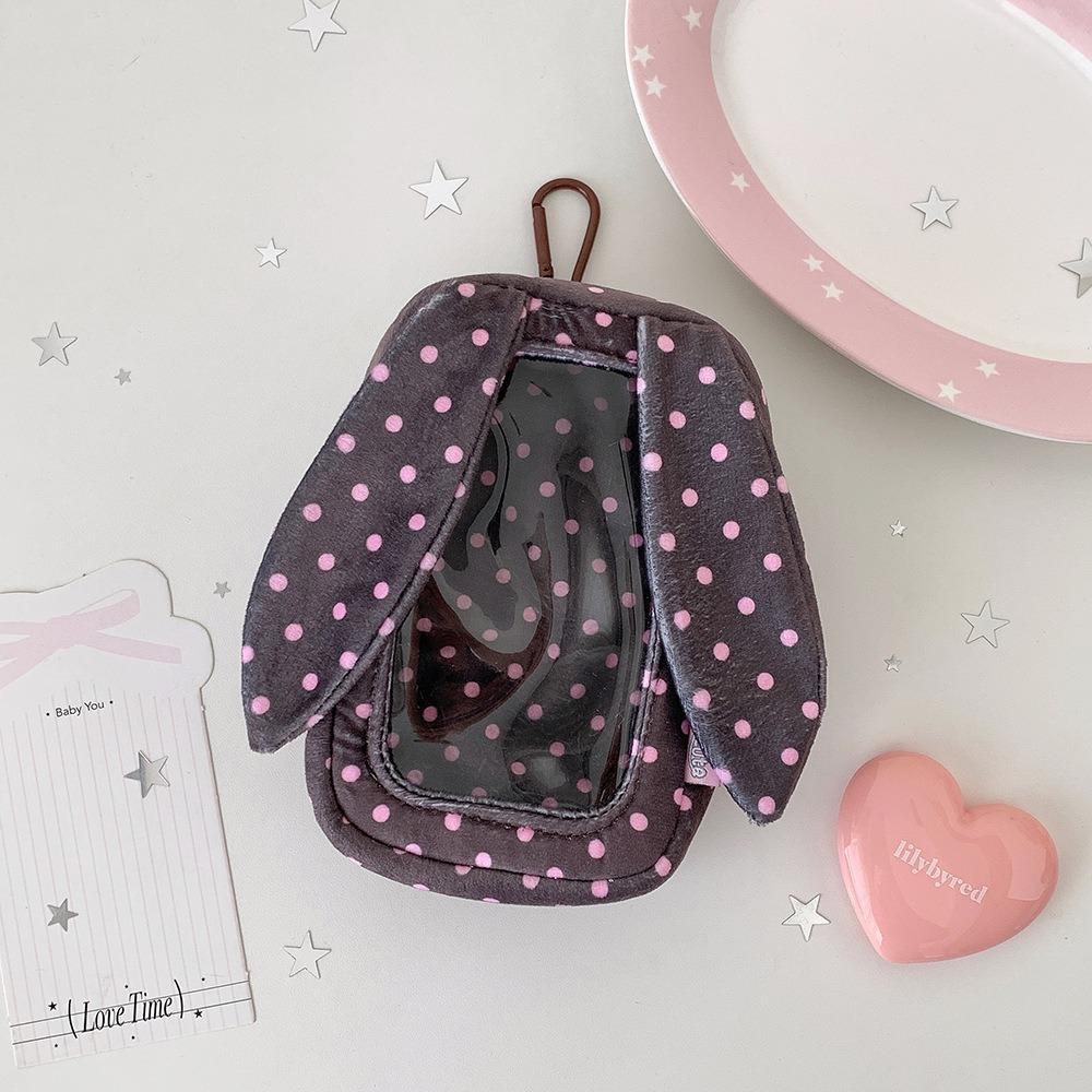 Polka Dot Carrying Bag 3D Stereo Shape Transparent Shell Figure Display Bag Bunny Ear Design 15Cm Storage Pouch Travel Carry