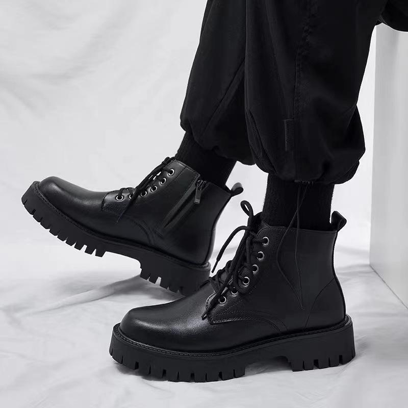 Zipper Martin boots men's spring and autumn high-top British retro men's boots Internet celebrity locomotive leather boots thick-soled short boots men