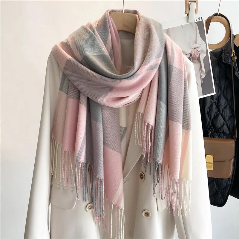 Autumn Winter For Men Women Scarf Warm Grid Tassel Long Shawl Luxury Neck Scarves Ladies Poncho Accessories Y2K Korean Hijab