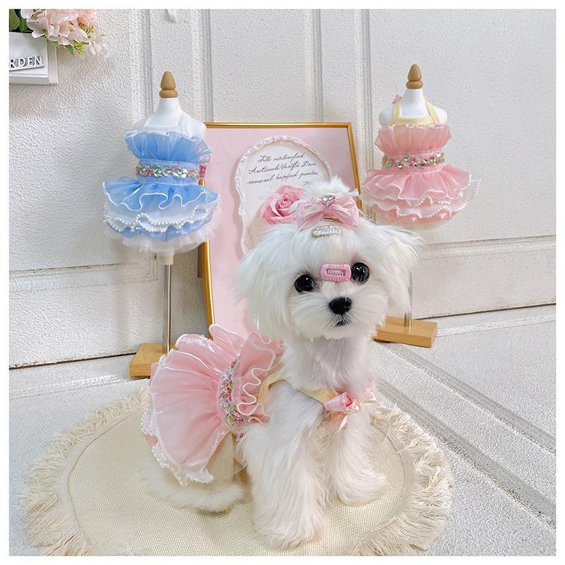 Pet Mesh Princess Dress Yorkshire Dress Lace Camisole Puffy Skirt Dog Vest Dog Dresses for Small Dogs Puppy Clothes