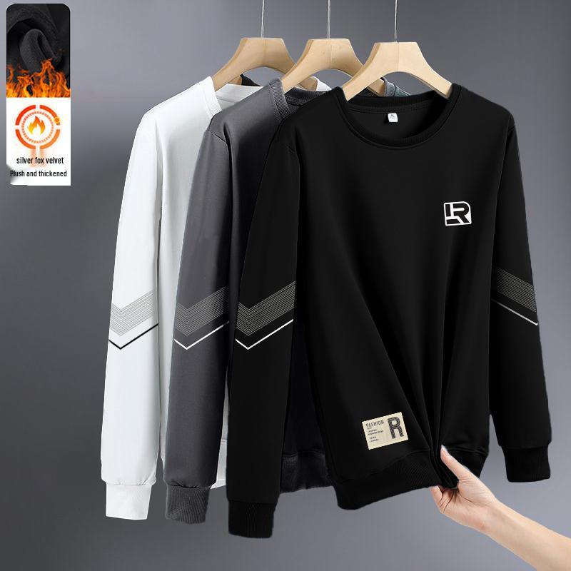 Men's Loose Round Neck Plus Velvet Long Sleeve Pullover for Autumn and Winter
