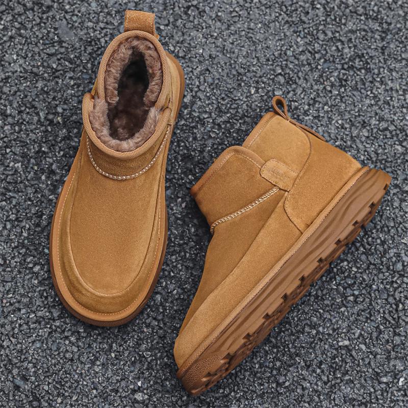 Suede Leather Men's Casual Shoes Luxury Outdoor Male Ankle Boots Warm Plush Fur Winter Boots Slip on Leisure Walk High Top Botas