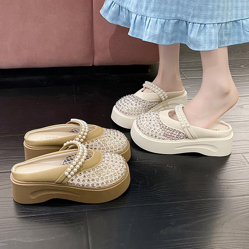 Summer One-pedal Bag Head Slippers Women Wear Breathable 2025 New Casual Fashion Thick Bottom Non-slip Semi-drag Versatile