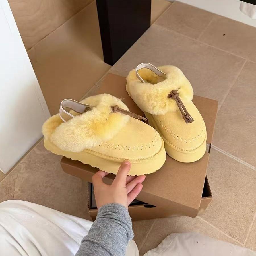 Autumn new  comfortable flat bottom round head one pedal comfortable kegate slippers fluffy shoes flip fur