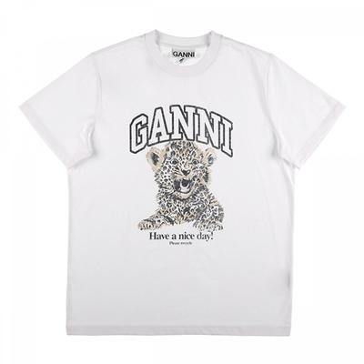 Ganni T4124 943 Leo-Print Damen S Kurzarm-T-Shirt