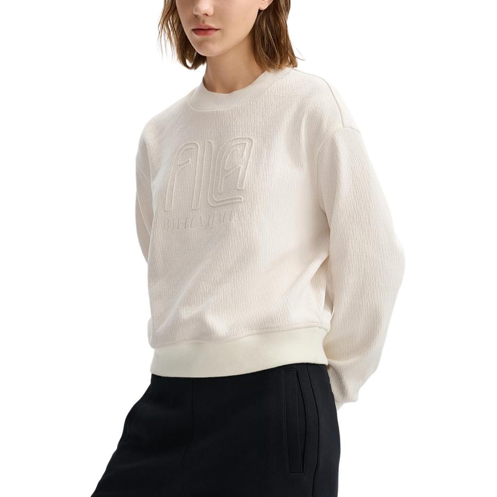 FILA White Series Casual Comfortable Knit Pullover Long Sleeve Sweatshirt Women sweatshirt Ice-White F11W513201F-IV