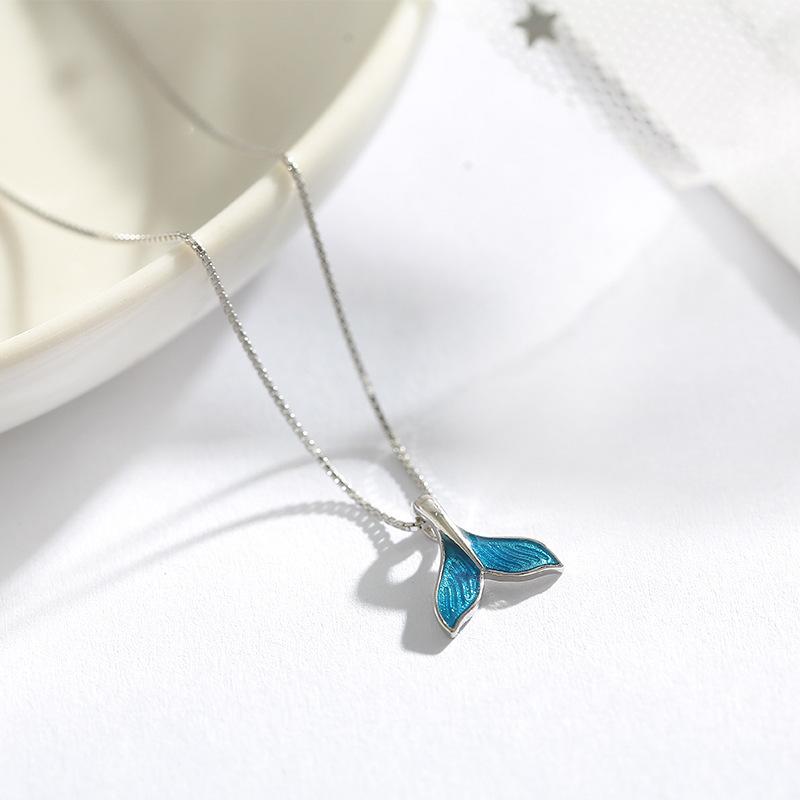 VENTFILLE Silver Color Necklace for Women Girl Gift Blue Sea Whale Mermaid Tail Jewelry Dropship Wholesale