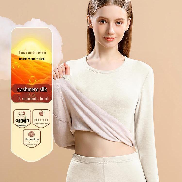 Cashmere Silk Men's and Women's Thickened Thermal Underwear Set: Velvet Autumn Suit with Bottoming Shirt and Pants for Couples.