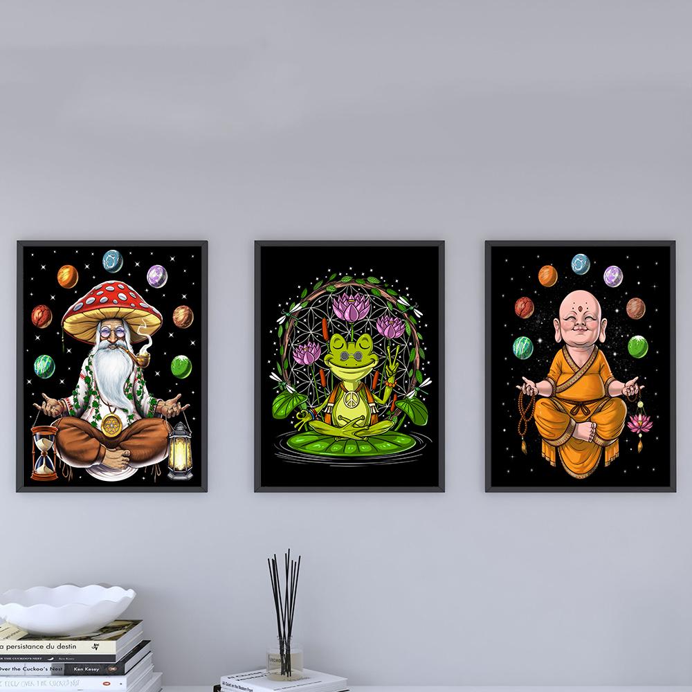 Obca Kobieta Żaba Budda Zen Joga Medytacja Plakat Wydruki Sztuka Ścienna Płótno Malarstwo Zabawne Zdjęcia Salon Wystrój Domu Cuadros
