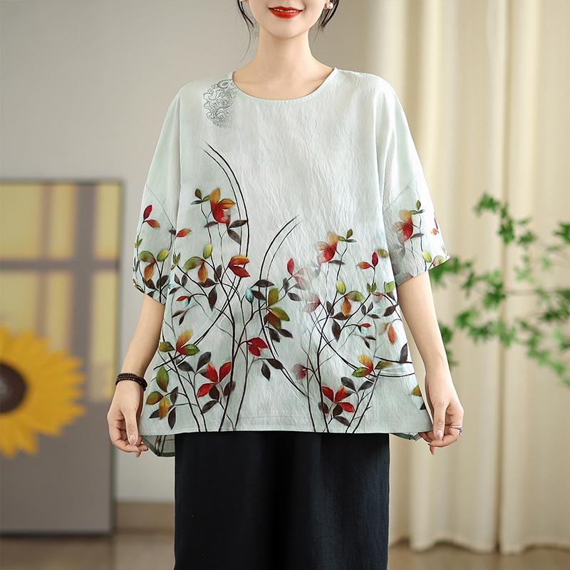 DIMANAF 2026 Große Größen Neues T-Shirt Damen T-Shirts Blumenmuster Locker Lässig Rundhals Damen Oberteile Blusen Hemden Oversize Sommer