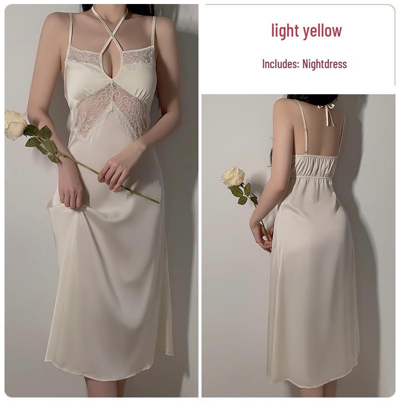 Pure Desire Ice Silk Nightdress Set: Rose-Inspired Lingerie with Deep V Neckline and Breast Pads, Comfortable Outer Robe - Model Z4553