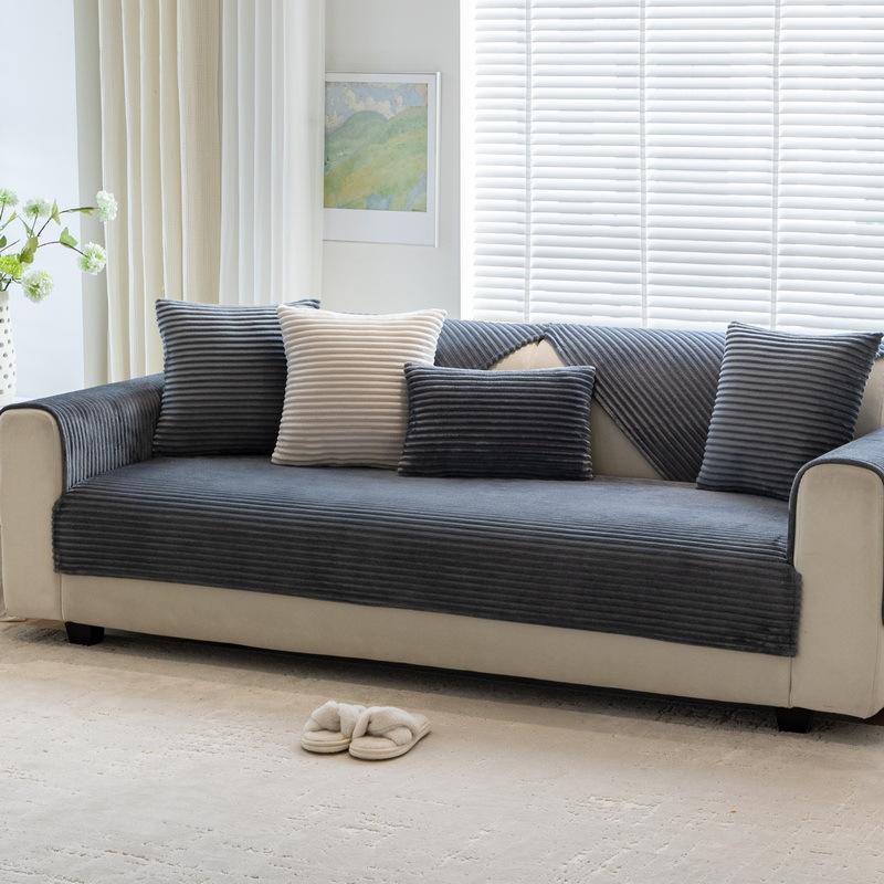 Simple Nordic Plush Sofa Cushion Winter Solid Color Versatile Gray Thickened Non-slip Cushion Modern Sofa Cover Cover