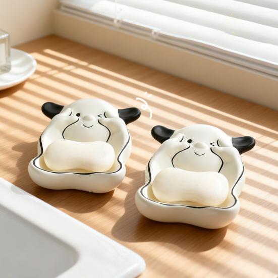 Bathroom Soap Box Puppy Shape Waterproof Soap Dish with Raised Drainage Stripes Soap