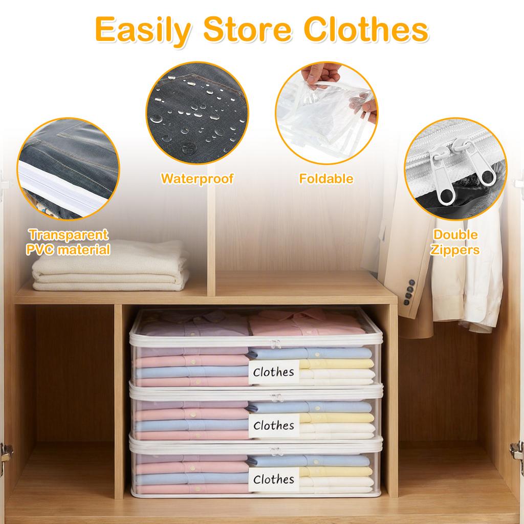 6Pcs Blanket Storage Bag Clear Zippered PVC Waterproof Clothing Quilt Building Blocks Small Toys Organizer Bag Travel Foldable
