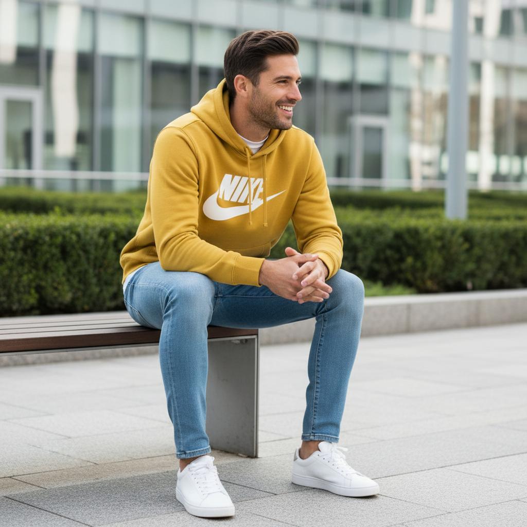 Nike Club Fleece Print Hoodie Pullover Men Hoodie Sunset-Yellow BV2974-761