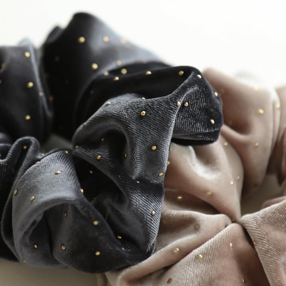 JewelVOX Scrunchie Hair Hair Accessory for Dot Adult Tie, Women, Velvet-Style Pattern, Gold, (Brown)