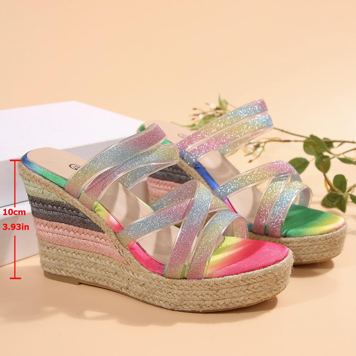 

Шлепанцы на толстой подошве и танкетке, с подошвой из пеньковой веревки, женские летние, новогодние, новые, повседневные, модные маффины и крутые шлепанцы на перемычке 42