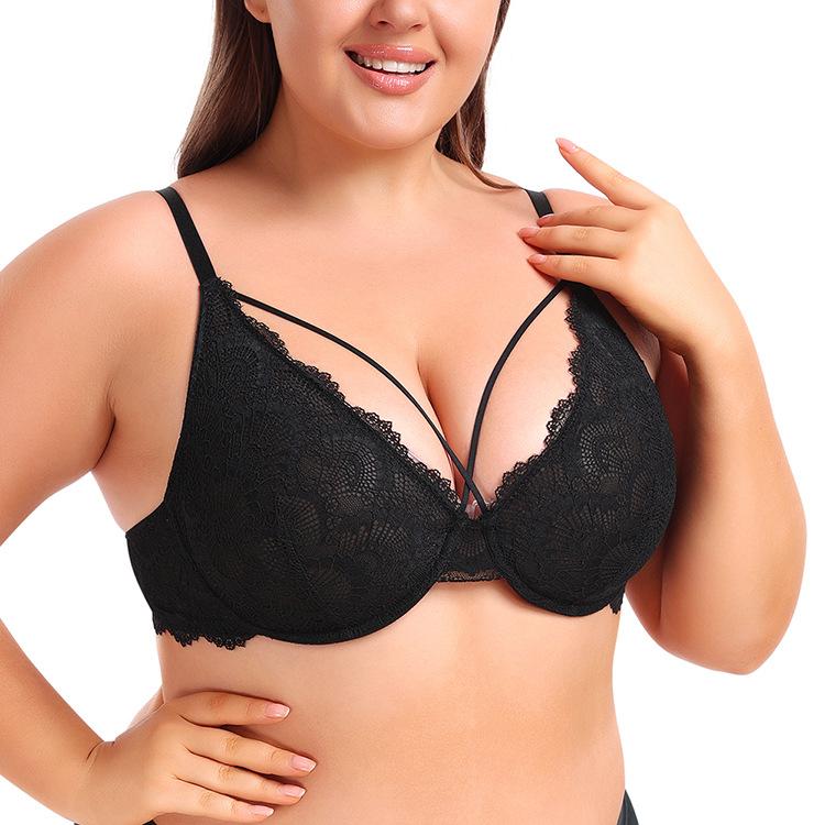 

Plus Size Summer Sexy Lace Underwire Bra, Ultra Thin Breathable Sheer Lingerie for Large Bust Women 34B чёрный
