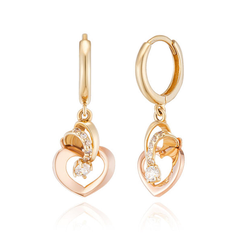

14K Gold Earrings One-Touch Ring Heart Apple BS01006E Combi