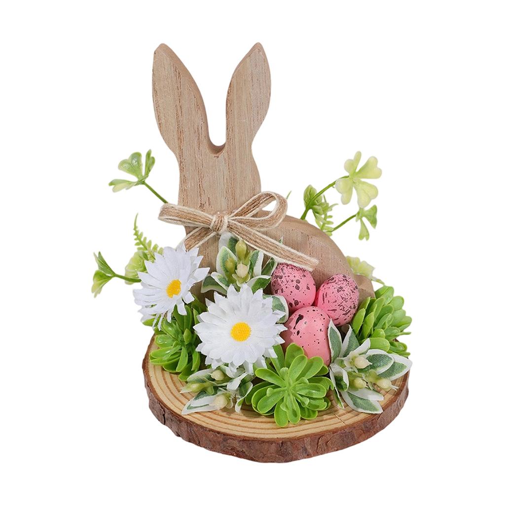 Simulated Flower Bunny Shaped Wooden Ornaments, Holiday Decoration Ornaments