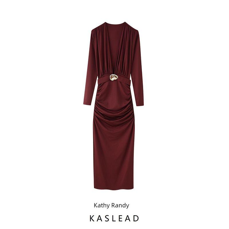 Kaslead New Arrival Women's Clothing Fashion Style Fashion Minimalist Inlaid Belt Dress 1026160605