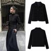 Womens Stand Collar Jacket Korean Style Solid Color Single-Breasted Outerwear Casual Elegant Daily Wear