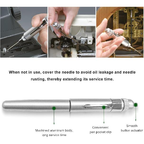 Precision Oiler, Aluminum Dripping Oil Pen with Solid Internal Needle & Pocket Clip, Automotive Precision Pin Point Applicator Lube Systems Oiler for