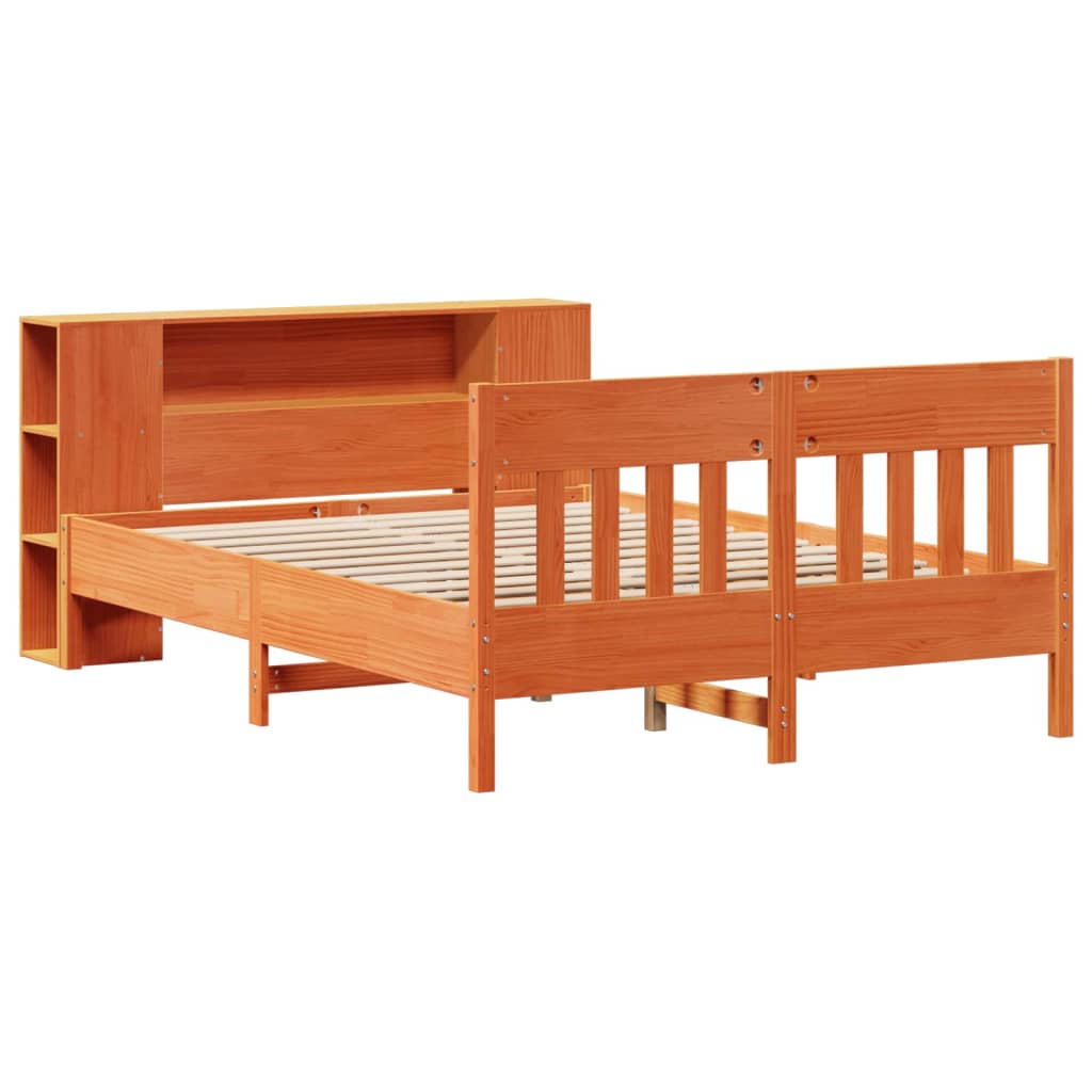 Solid Wood Bed with Shelf Without Mattress Wax Brown 135 x 190 cm
