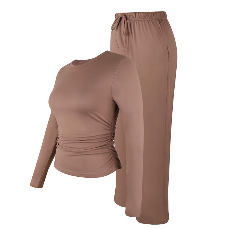 

2 шт./комплект женские домашние костюмы осень зима длинные рукава плиссированные топы и макси брюки повседневные пижамные комплекты женская домашняя одежда XL