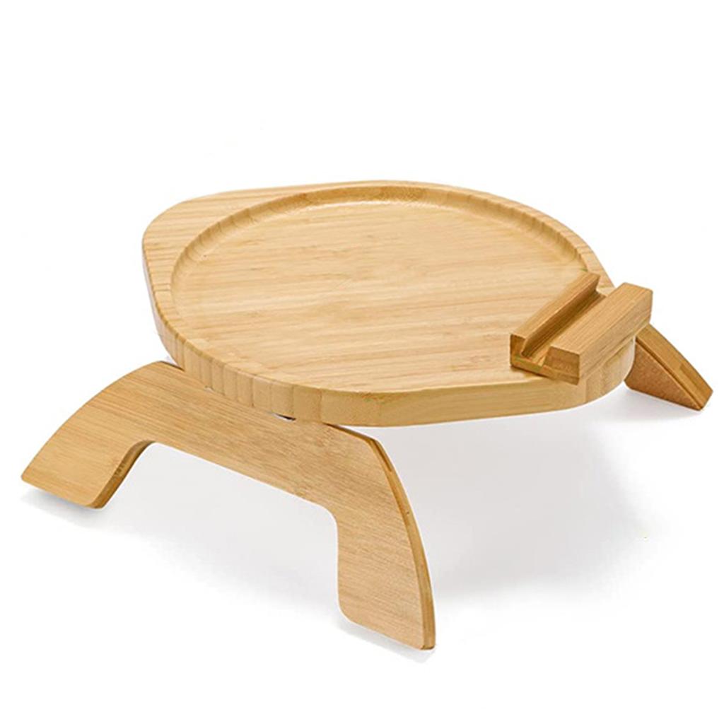 Wooden Sofa Arm Tray,Portable Armrest Table with Rotating Phone Stand for Breakfast,Multi-Purpose Sofa Fruit Snack Clip-On Tray