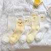 Autumn and Winter Thicken Warm Women Socks Cute Cartoon Chick Fleece Medium Tube Socks Japanese Kawaii Thermal Home Floor Socks