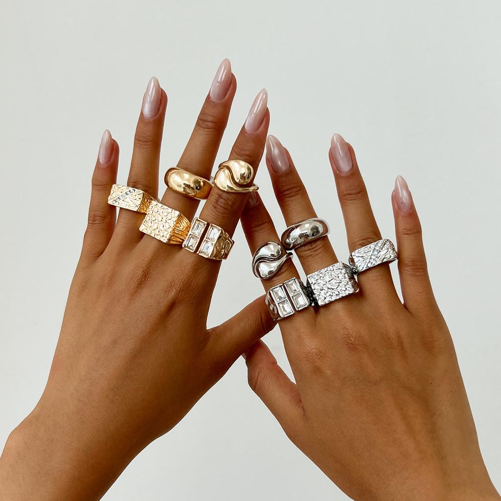 Creative Open Ring Set for Women Wedding Jewelry Trendy Elegant Gold Color Punk Vintage Geometric Adjustable Finger Rings
