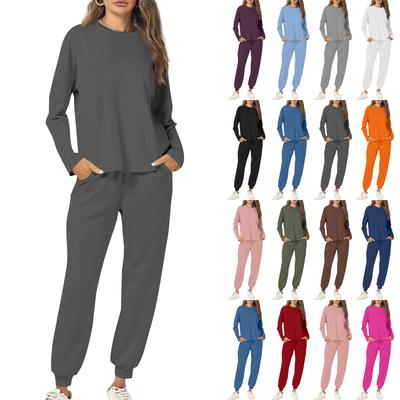 Sets For Women 2 Piece Round Neck Long Sleeve Shirts Colid Sweatpants Pocket Sets