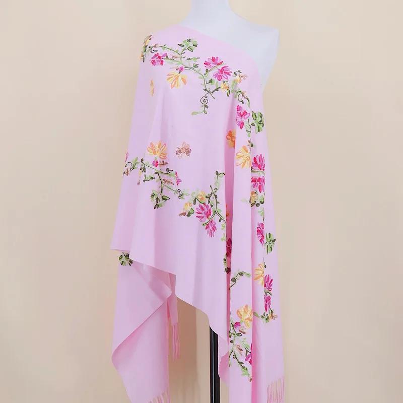 New Chinese Embroidered Scarf For Woman Imitation Cashmere Hand-Embroidered Warm Shawl Autumn And Winter Thickened