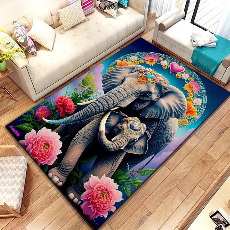 Fantasy Elephant Pattern Area Rug, Magic Wild Animal Anti-slip Carpet for Living Room Bedroom Home Decor Mat Room Decor Doormat