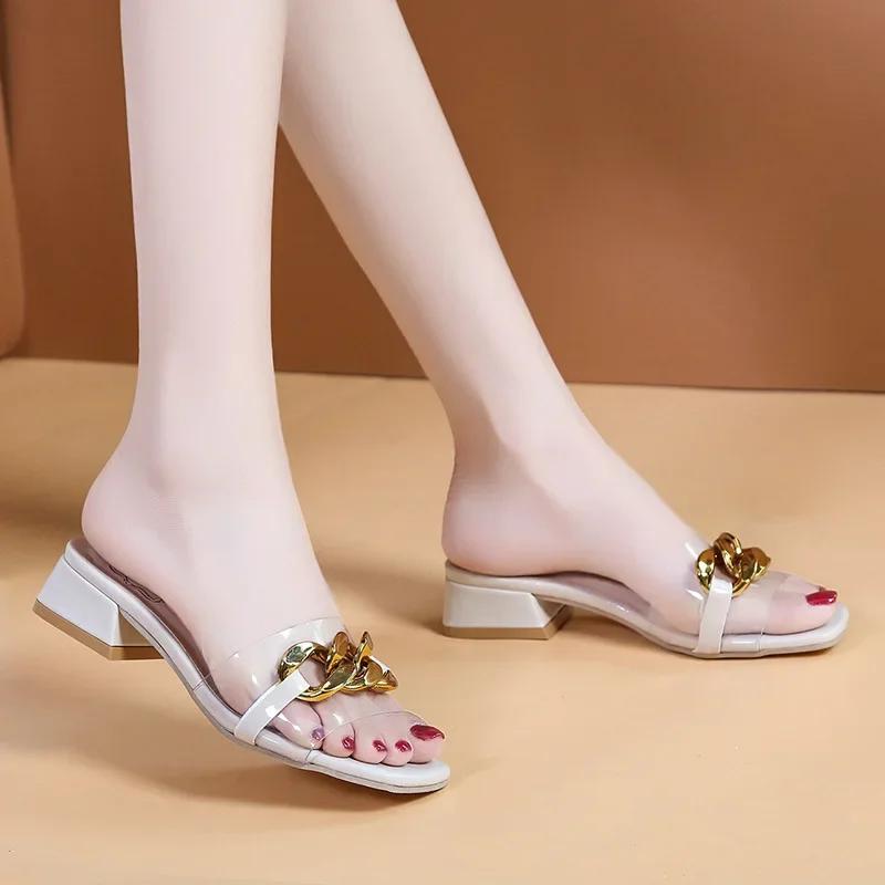 Fashion Slippers for women 2025 new fashion outfit with internet famous thick heels, summer temperament, cool slippers for women