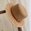New Summer British Vintage Flat Brim Straw Hat for Women - Hollow Breathable UV Protection Sun Cap,Hand Woven Beach Vacation Hat
