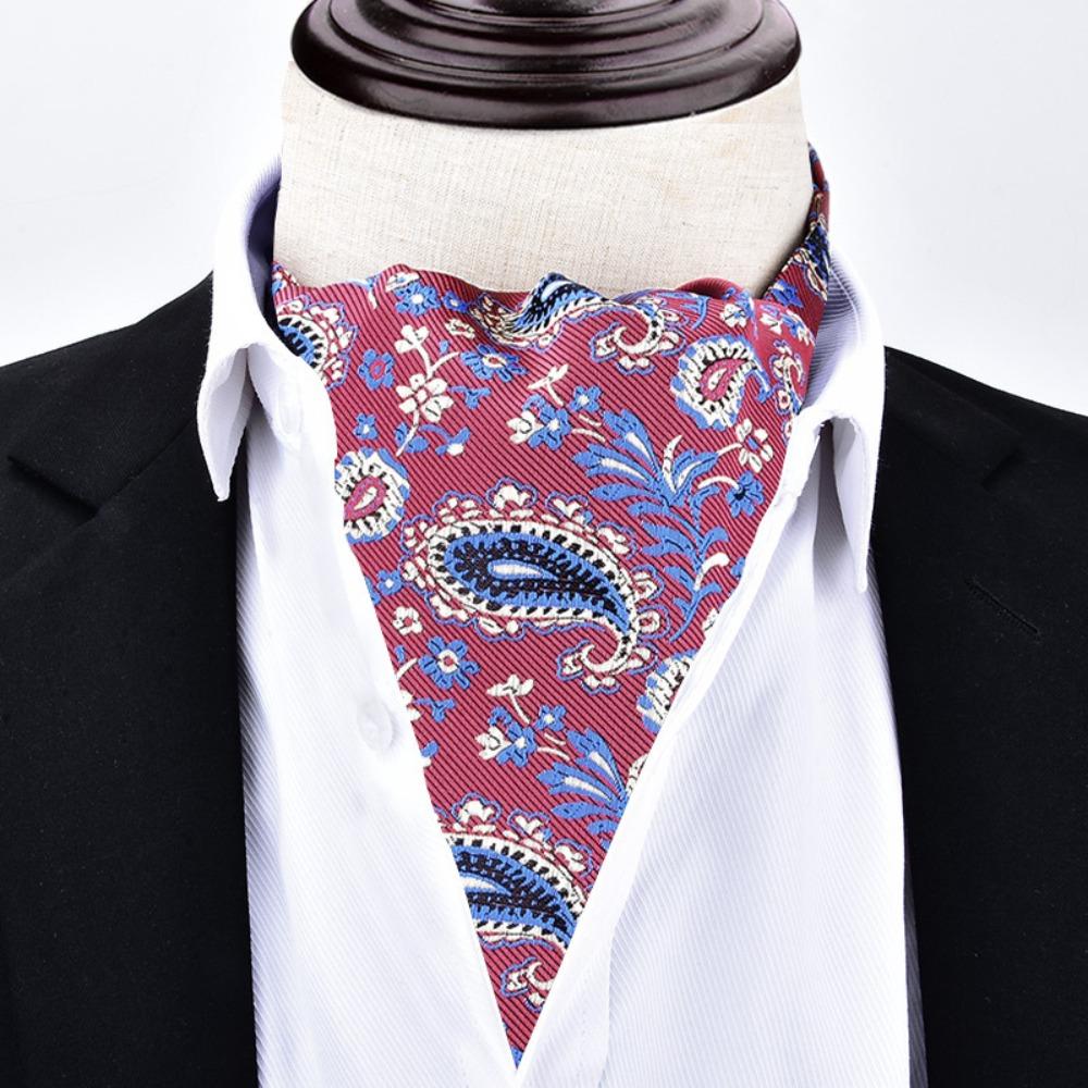 Floral Pattern Ascot Tie Paisley Polka Dot Self Tie Vintage Cravat Tie  Wedding Party