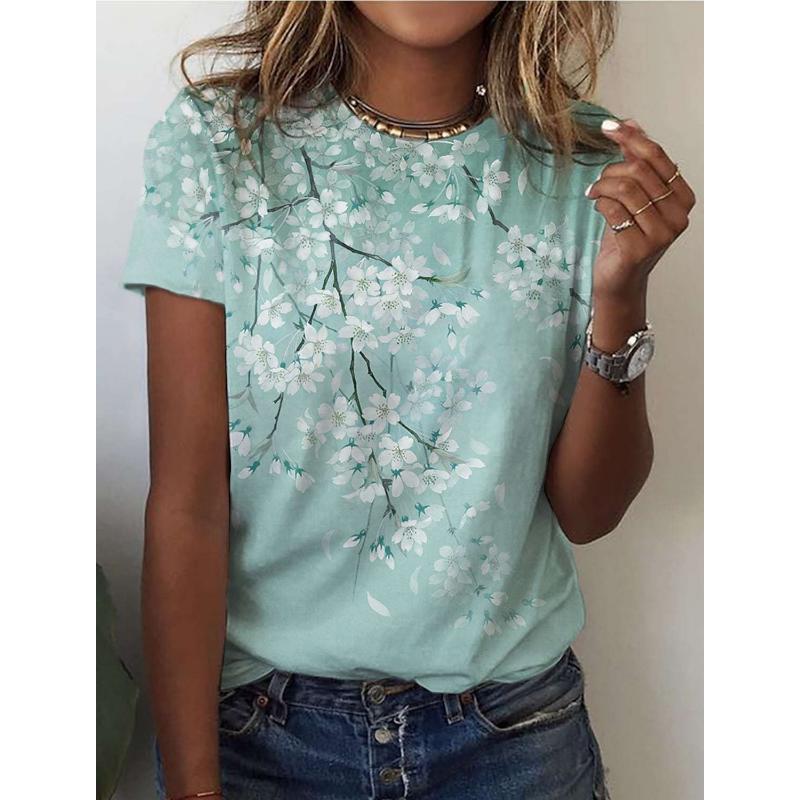 

Летние женские красивые топы с цветочным узором, футболки с 3D-принтом, женская повседневная одежда с коротким рукавом, модная уличная одежда для девочек 4XL